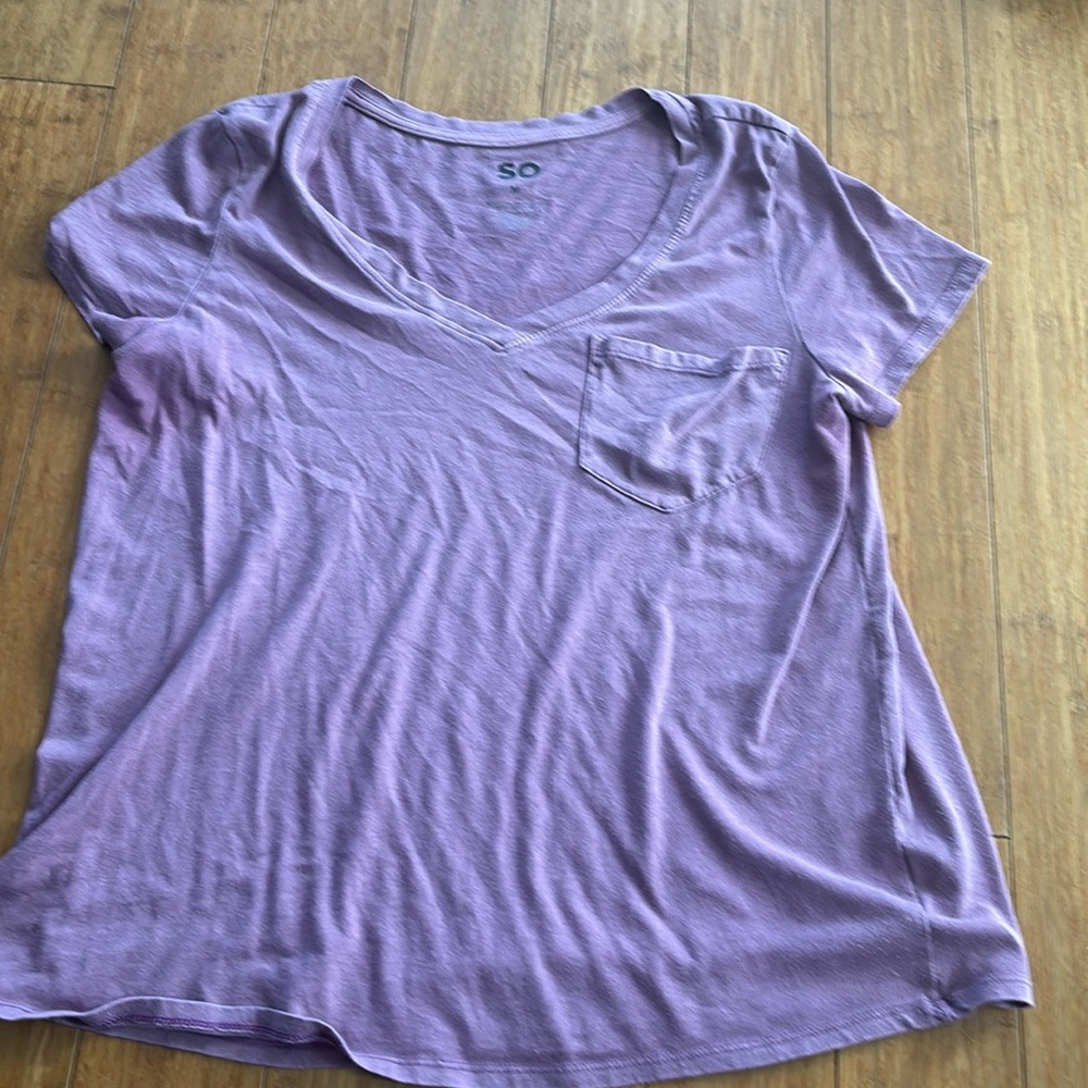 This is a purple SO medium v-neck t-shirt